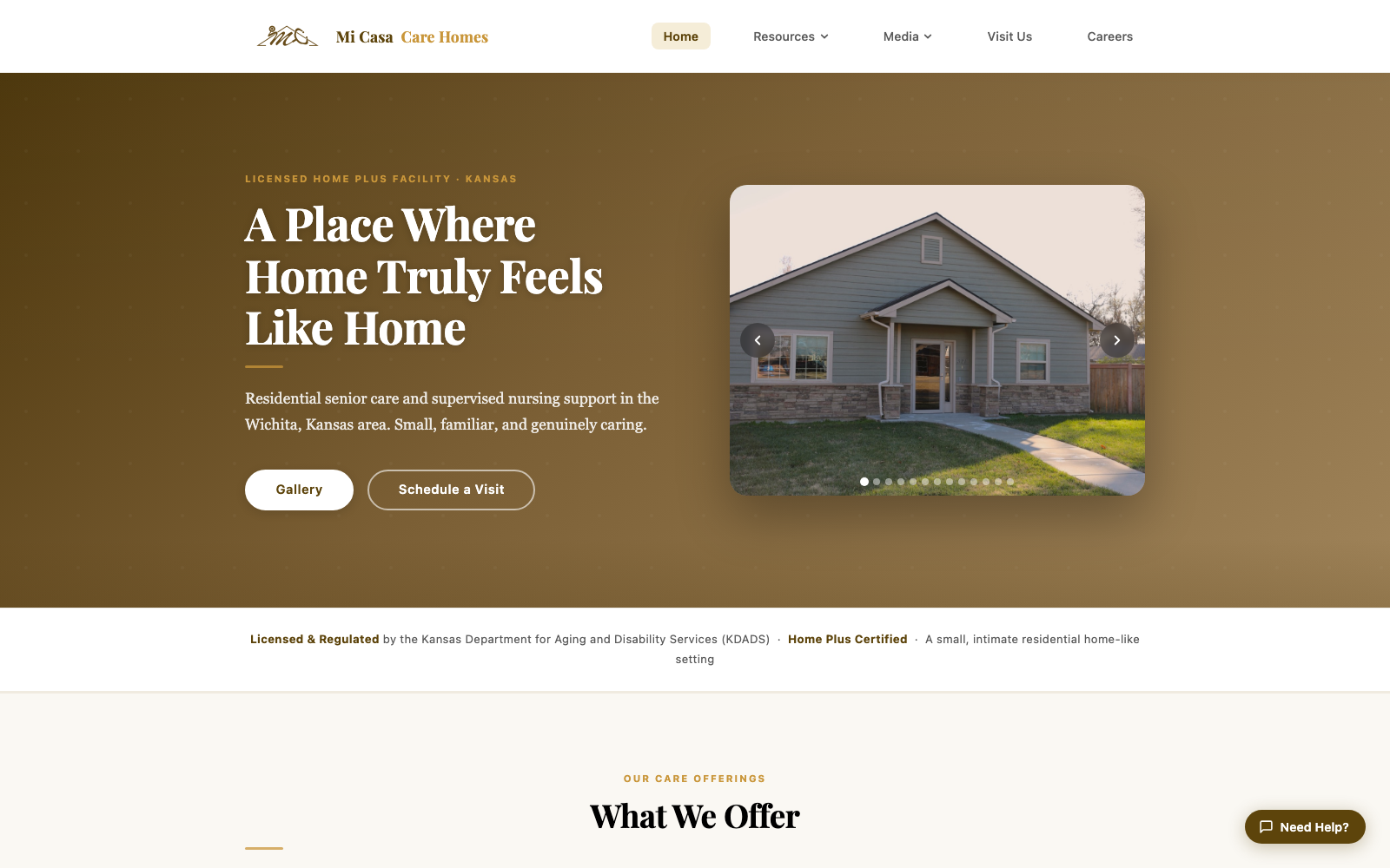 Screenshot of the Mi Casa Care Homes website